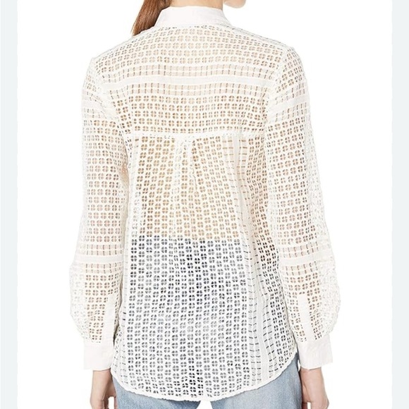 FRENCH CONNECTION WHITE EYELET
 LACE LONG SLEEVE BLOUSE WOMENS SZ XXS - Picture 2 of 7